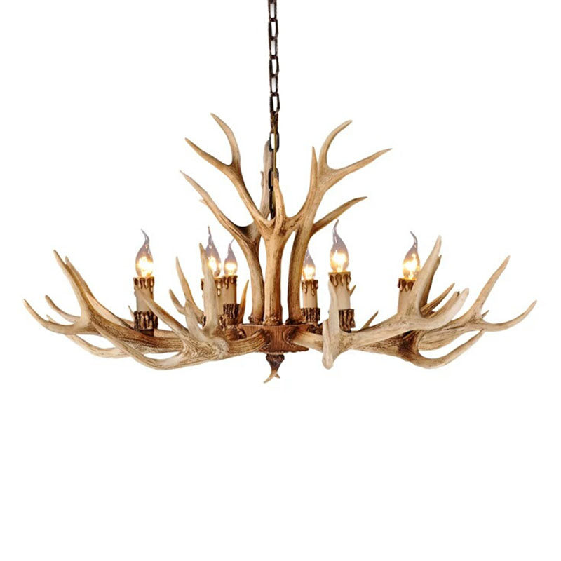 Deer Horn Resin Chandelier Pendant Light Vintage Style Dining Room Hanging Lighting