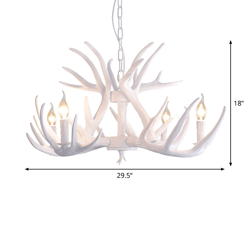 Resin Antler Chandelier Light Retro Style Living Room Pendant Light Fixture in White