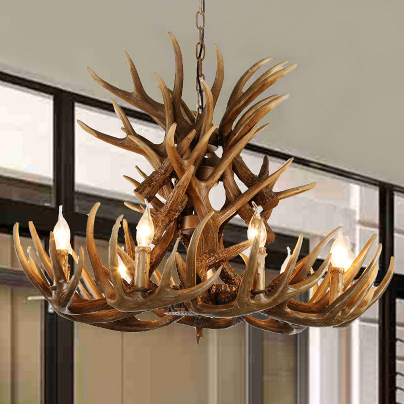 Deer Horn Resin Chandelier Lighting Classic Style Dining Room Pendant Light Fixture