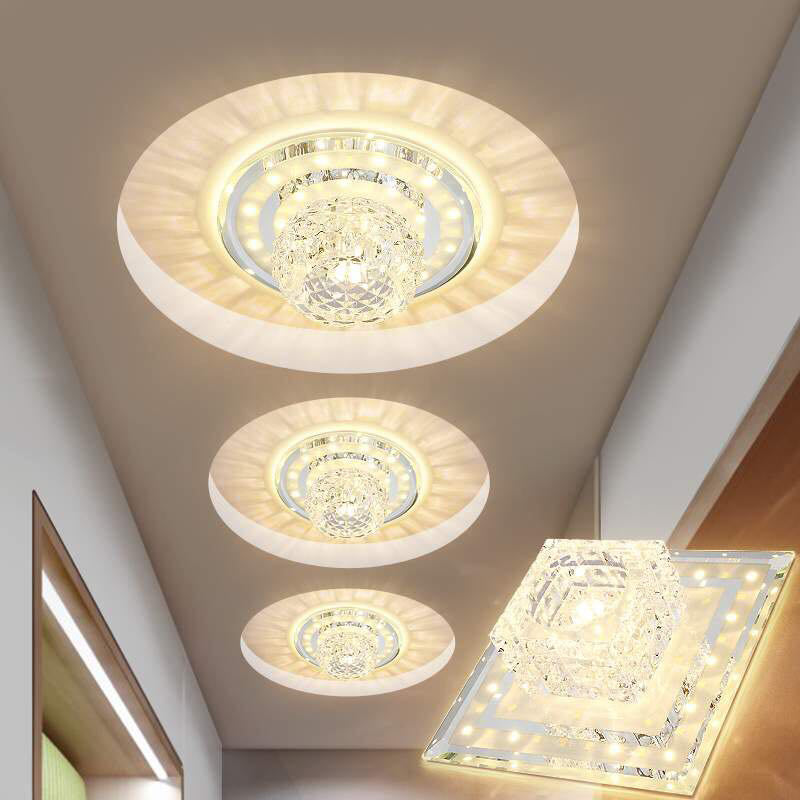 Geometric Passage LED Flush Mount Light Crystal Block Simplicity Flush Mount Ceiling Light in Clear