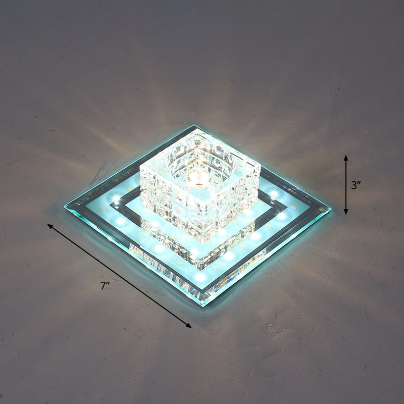 Geometric Passage LED Flush Mount Light Crystal Block Simplicity Flush Mount Ceiling Light in Clear