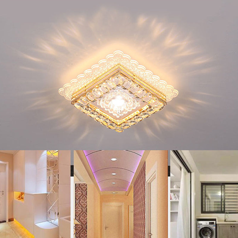 Geometrical Crystal LED Flush Mount Modern Clear Flushmount Ceiling Light for Passage