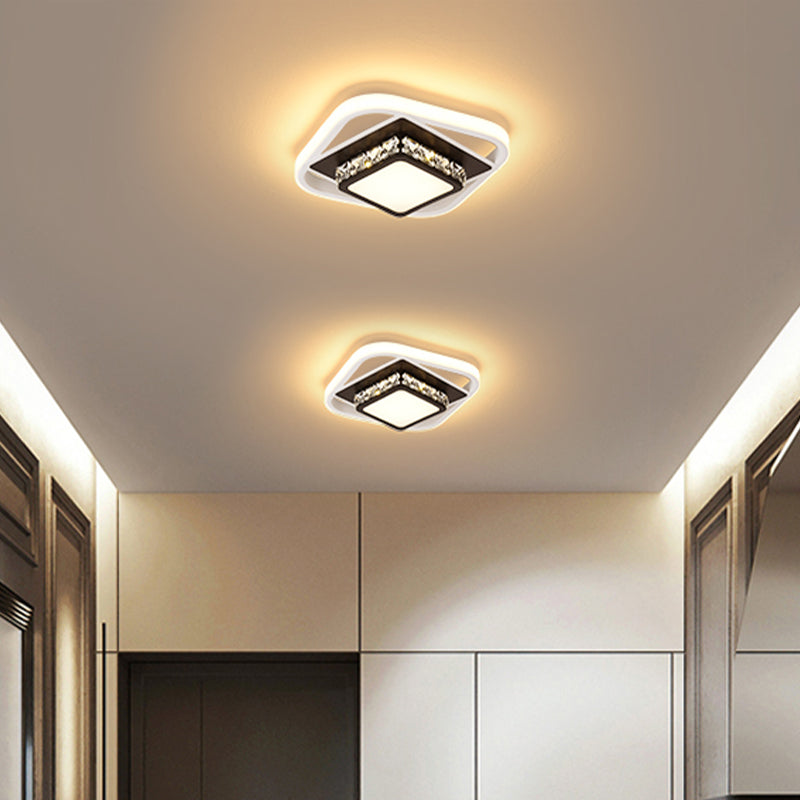 Quadratische Flush Licht Nordic Style Acryl Eingang LED Flush Deckenleuchte mit dekorativem Kristall