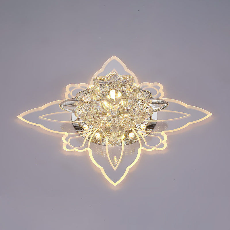 Crystal Flower LED Flush Mount Modern Clear Flushmount Ceiling Light in Warm Light for Hallway