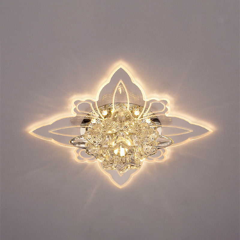 Crystal Flower LED Flush Mount Modern Clear Flushmount Ceiling Light in Warm Light for Hallway