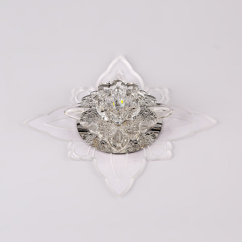 Crystal Flower LED Flush Mount Modern Clear Flushmount Ceiling Light in Warm Light for Hallway