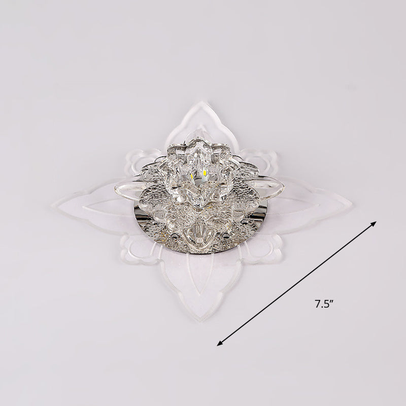 Crystal Flower LED Flush Mount Modern Clear Flushmount Ceiling Light in Warm Light for Hallway