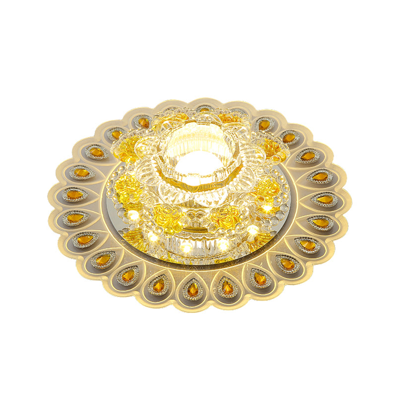 Floral LED Flush Mount Light Simplicity Crystal Yellow Flush Mount Ceiling Light for Entryway
