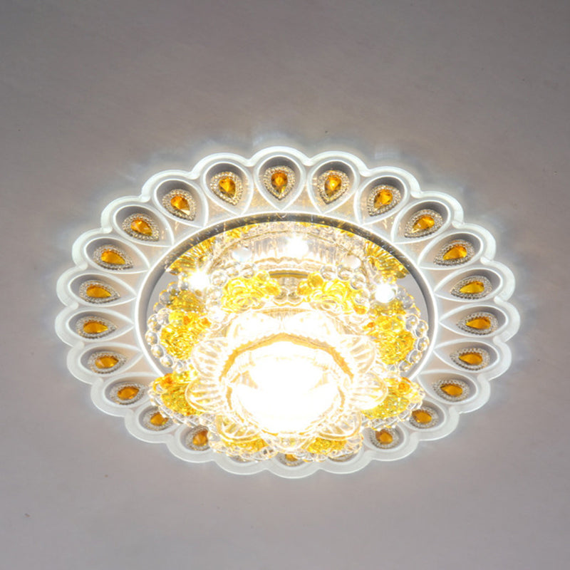 Floral LED Flush Mount Light Simplicity Crystal Yellow Flush Mount Ceiling Light for Entryway