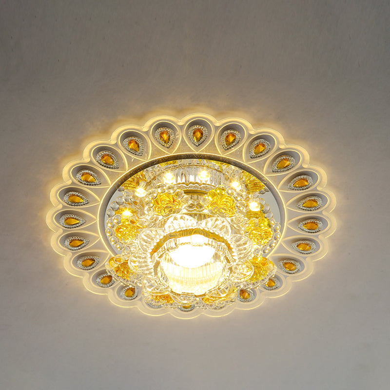 Floral LED Flush Mount Light Simplicity Crystal Yellow Flush Mount Ceiling Light for Entryway