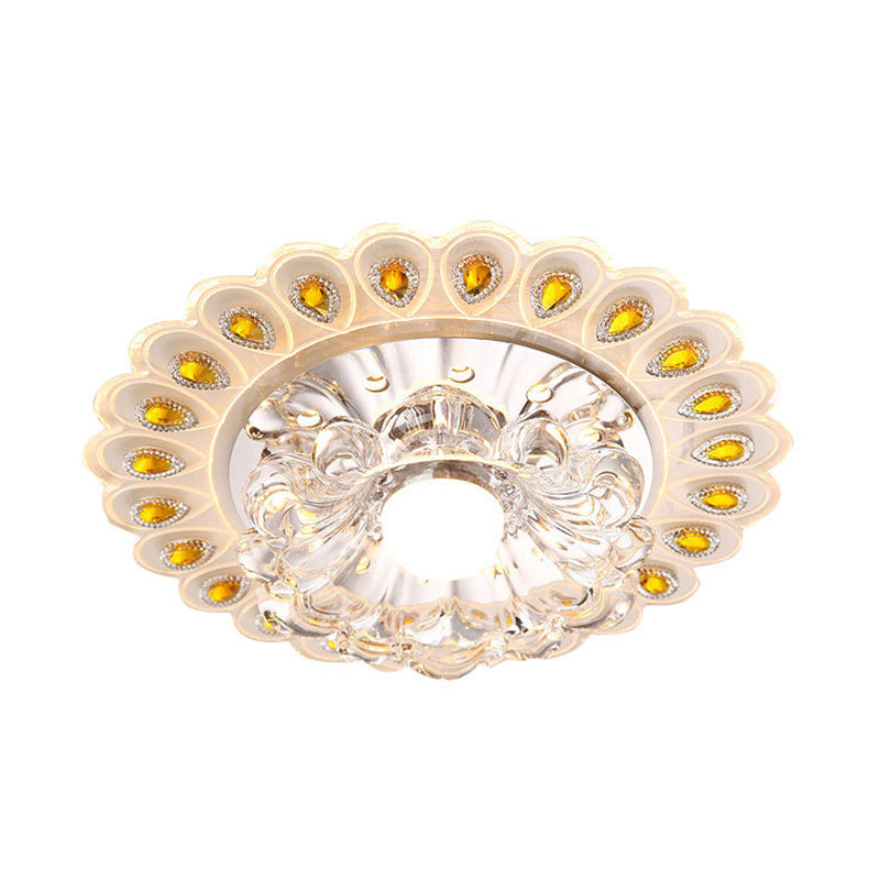 Lampada da soffitto a LED a passaggio in cristallo K9 a forma di fiore in stile moderno trasparente