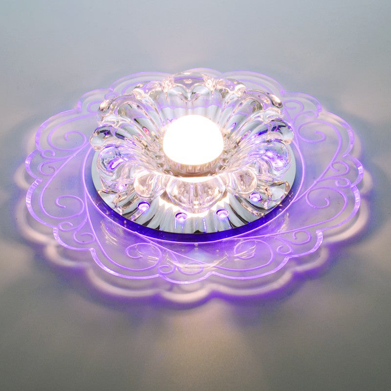 Crystal Floral LED Flush Mount Modern Flushmount Ceiling Light in Clear for Entryway