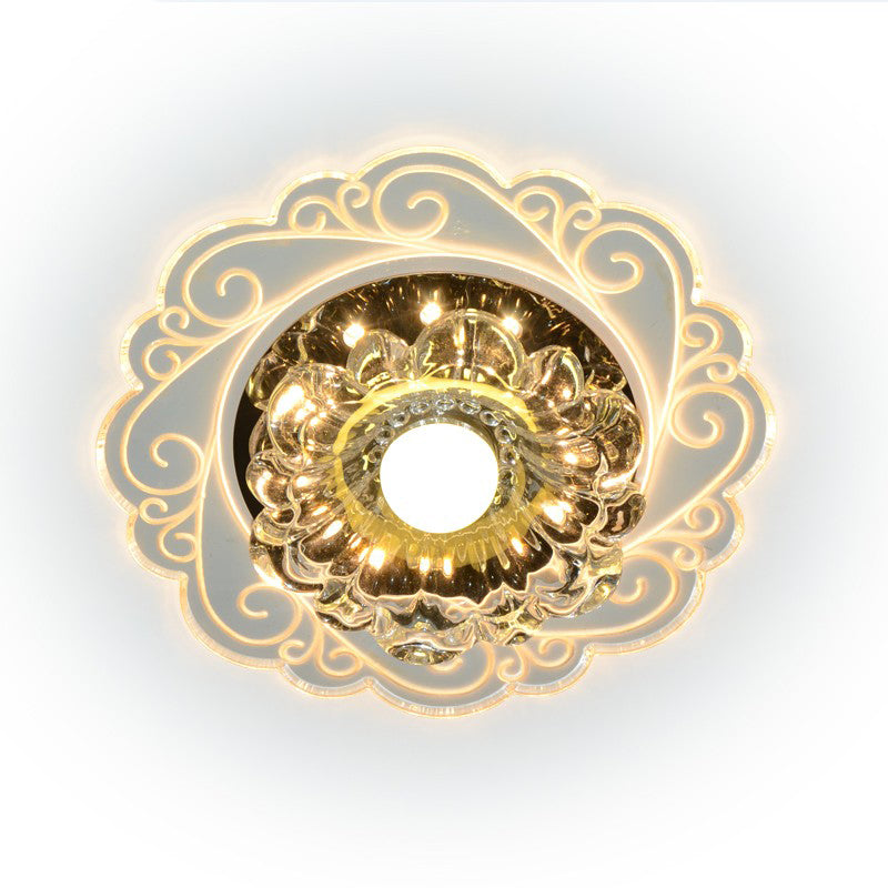 Crystal Floral LED Flush Mount Modern Flushmount Ceiling Light in Clear for Entryway