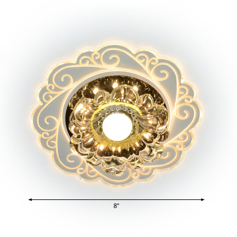Crystal Floral LED Flush Mount Modern Flushmount Ceiling Light in Clear for Entryway