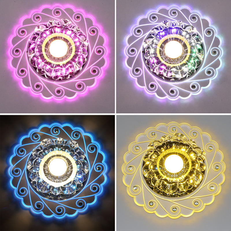 Plafonnier en cristal à fleurs, éclairage contemporain à LED transparent pour le passage