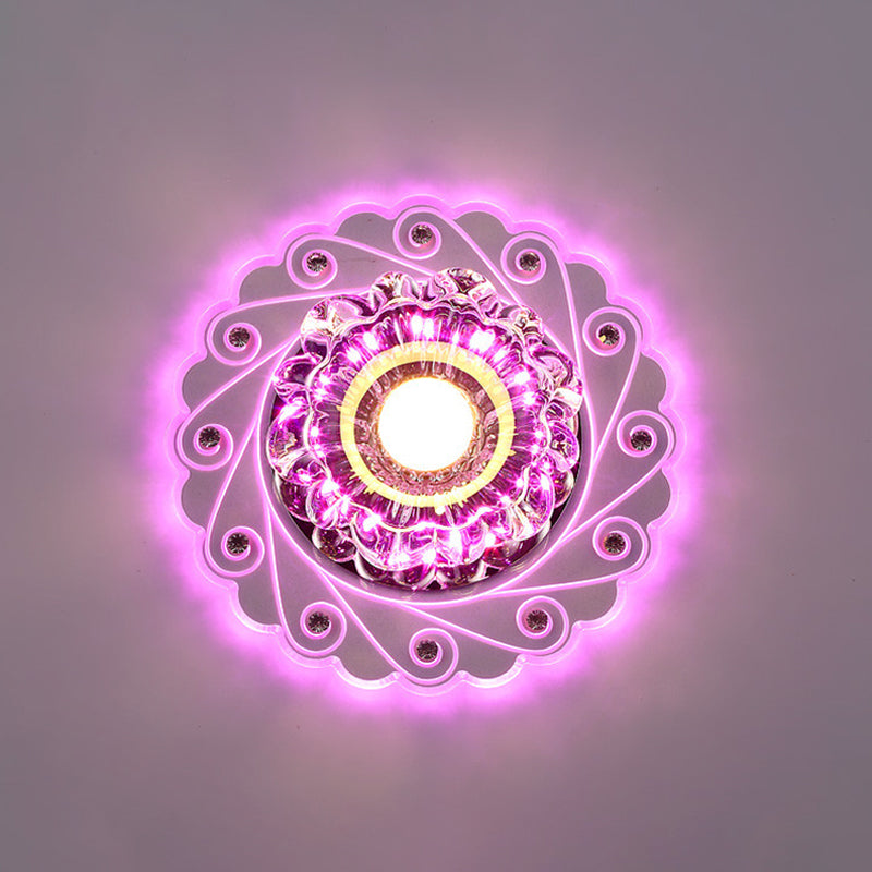 Plafonnier en cristal à fleurs, éclairage contemporain à LED transparent pour le passage