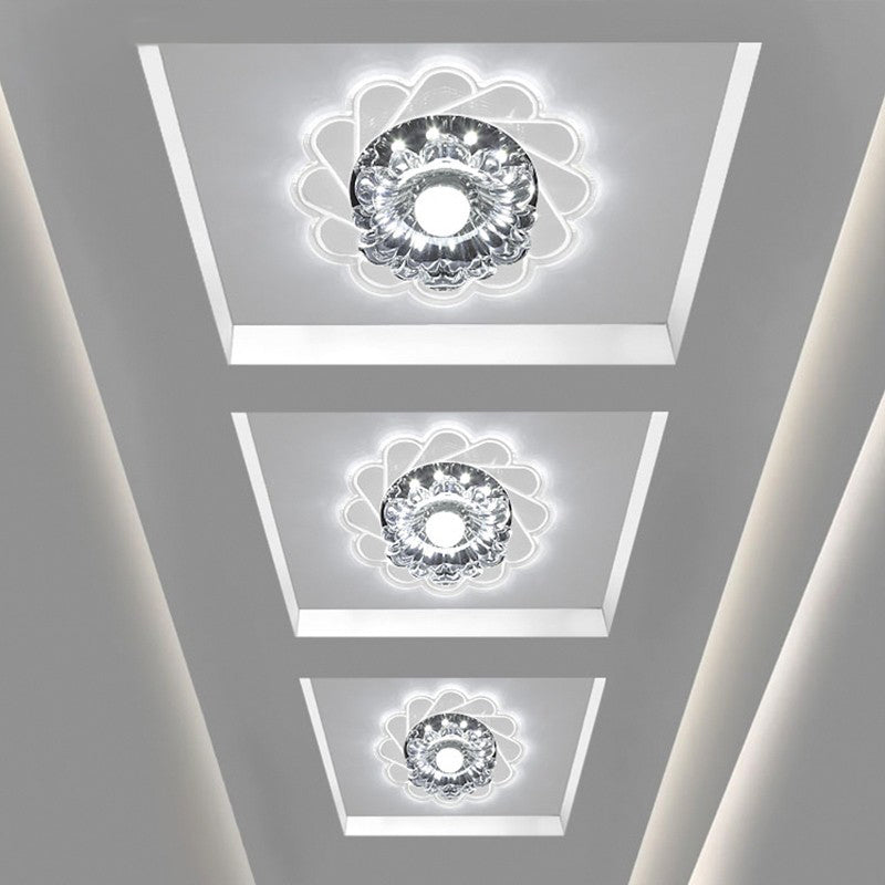 Clear Floral Flush Light Modern Style Crystal LED Flush Ceiling Light Fixture for Hallway