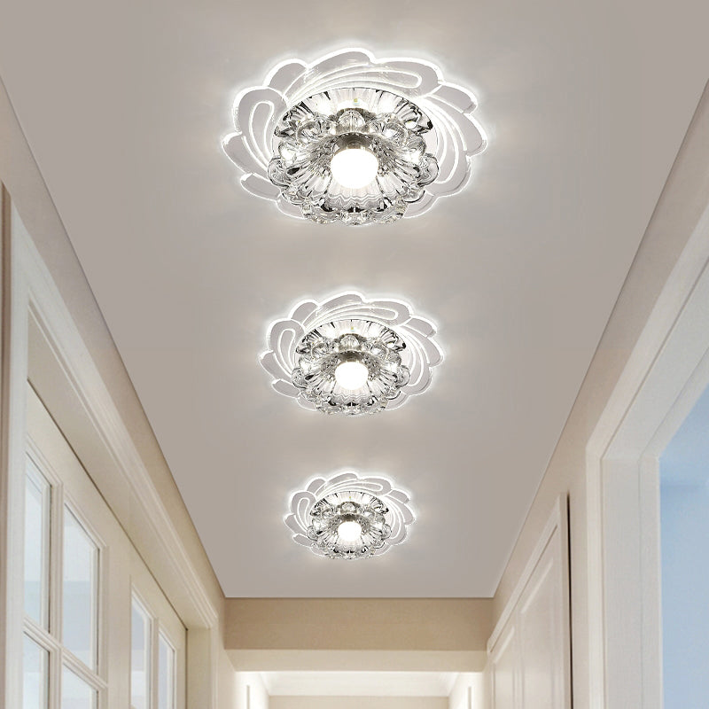 Minimalist Floral Shade Flush Mount Lighting Crystal Entryway LED Flush Mount Fixture