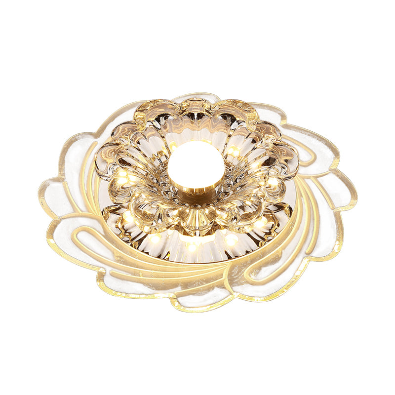 Minimalist Floral Shade Flush Mount Lighting Crystal Entryway LED Flush Mount Fixture