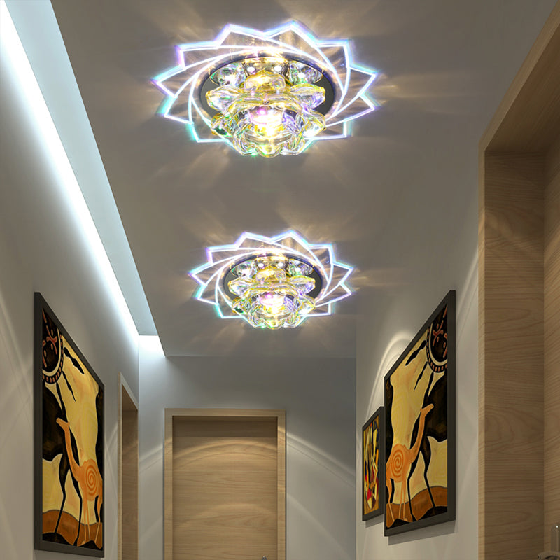 Blossom LED Flush Mount Modern Crystal Hallway Flushmount Ceiling Lighting in Clear