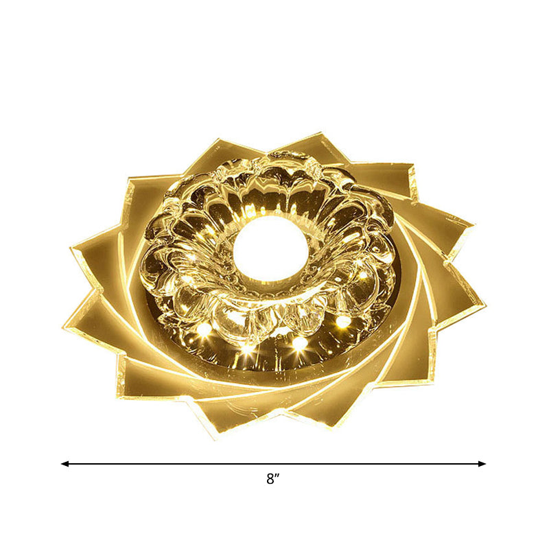 Plafonnier encastré pour couloir floral, éclairage encastré à LED contemporain en cristal transparent