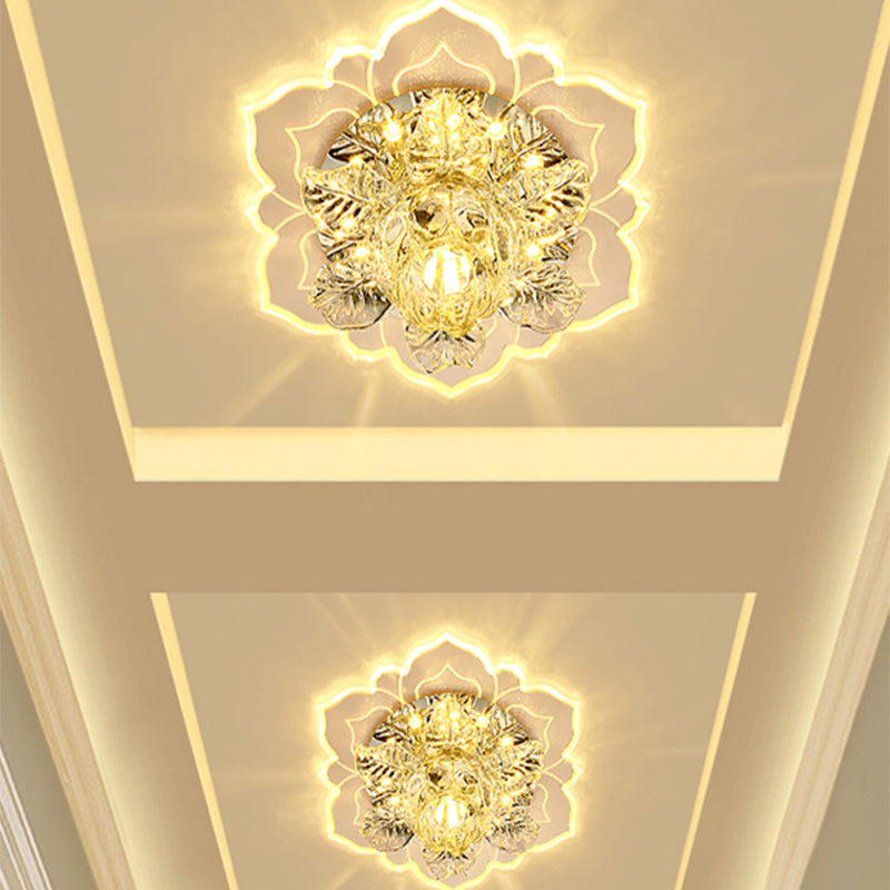 Floral Shade Flush Mount Lighting Minimalist Crystal Clear LED Flush Mount for Corridor