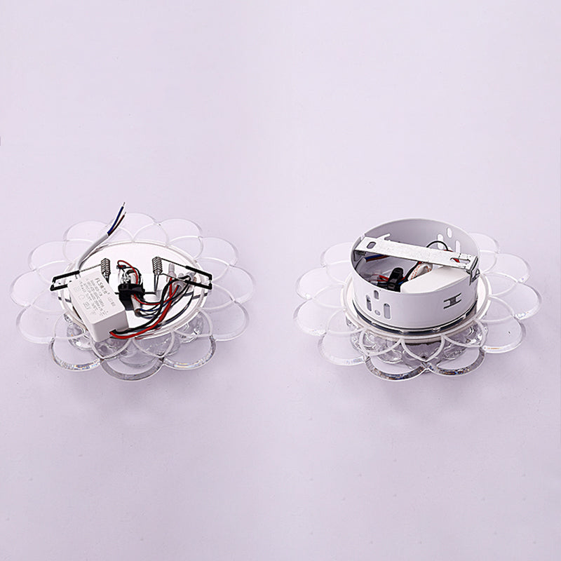 Contemporary Floral Flush Ceiling Light Crystal Entryway LED Flush Mount Lighting in Clear