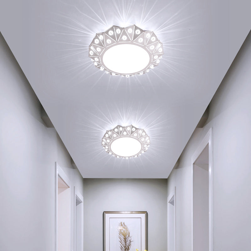 Circular Foyer Flush Light Acrylic Modern Style LED Flush Ceiling Light Fixture in White