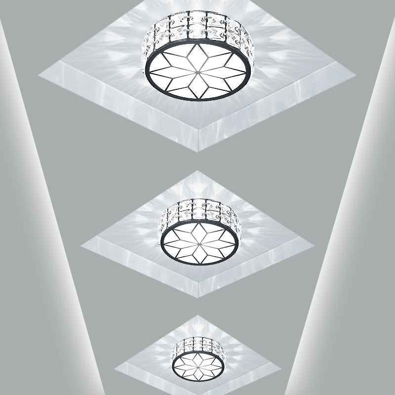 Beveled Crystal Drum Flush Mount Lighting Minimalist Black LED Flush Mount in White Light