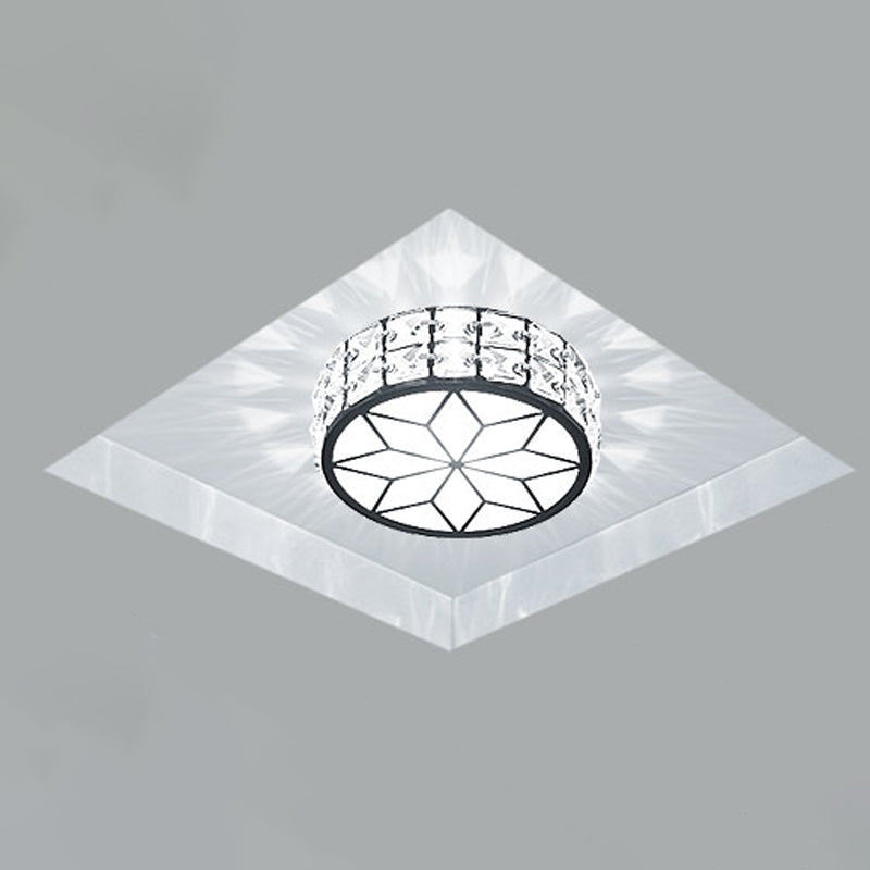 Beveled Crystal Drum Flush Mount Lighting Minimalist Black LED Flush Mount in White Light