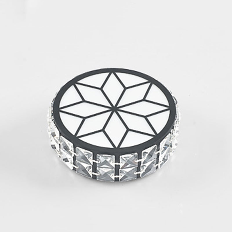 Beveled Crystal Drum Flush Mount Lighting Minimalist Black LED Flush Mount in White Light