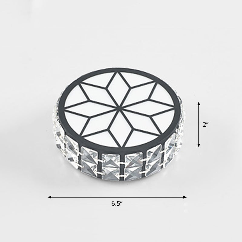 Beveled Crystal Drum Flush Mount Lighting Minimalist Black LED Flush Mount in White Light