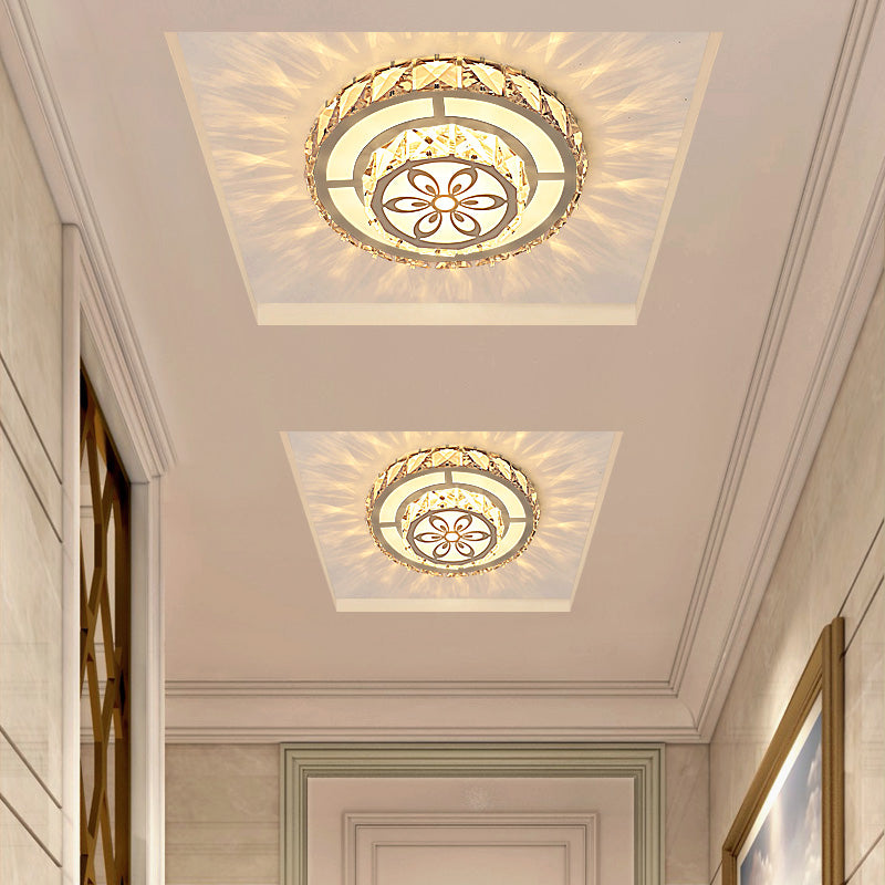 Plafonnier LED rond en cristal transparent, moderne, blanc, pour entrée