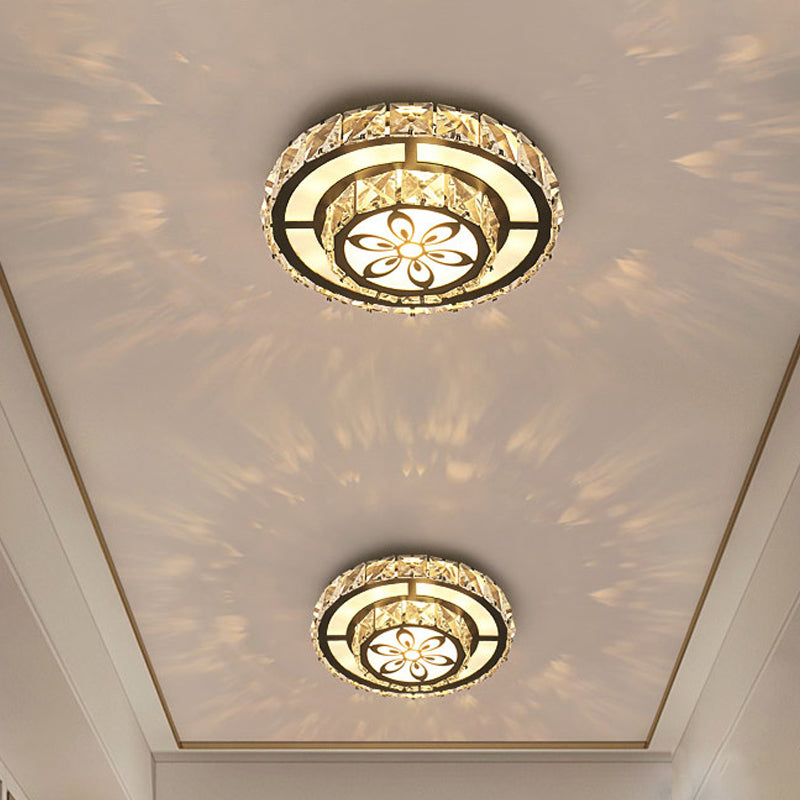 Round Clear Crystal LED Flush Mount Modern White Flushmount Ceiling Light for Entryway