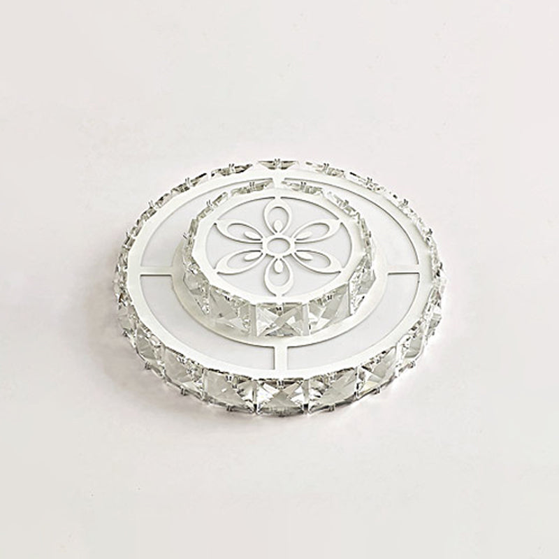 Round Clear Crystal LED Flush Mount Modern White Flushmount Ceiling Light for Entryway