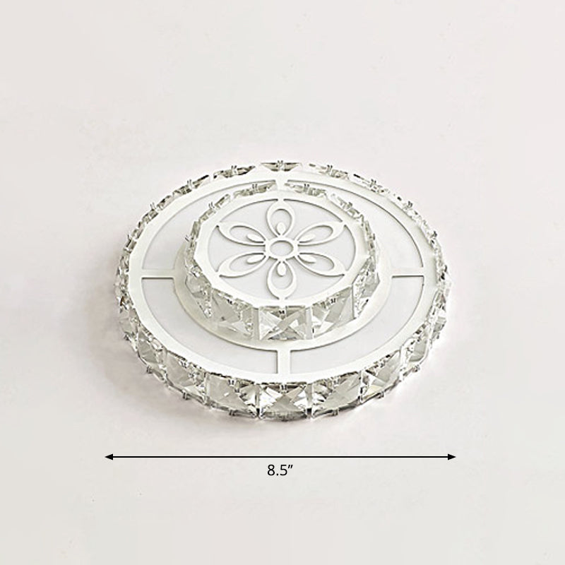 Round Clear Crystal LED Flush Mount Modern White Flushmount Ceiling Light for Entryway