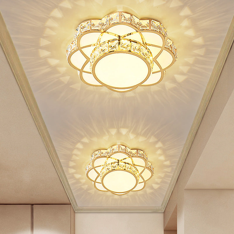 Floral Flush Plafond Licht Hedendaagse Kristal-Encrusted Gold LED Flush Mount Verlichting Fixture