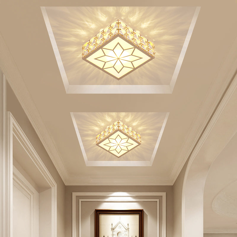 Plafonnier LED encastré carré doré, plafonnier encastré en cristal de simplicité pour Foyer