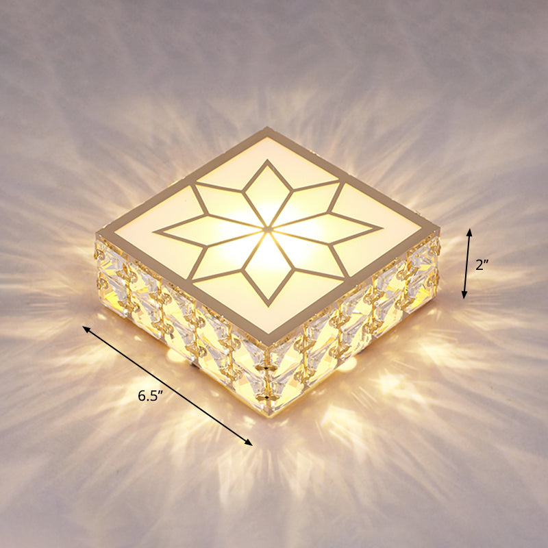Plafonnier LED encastré carré doré, plafonnier encastré en cristal de simplicité pour Foyer