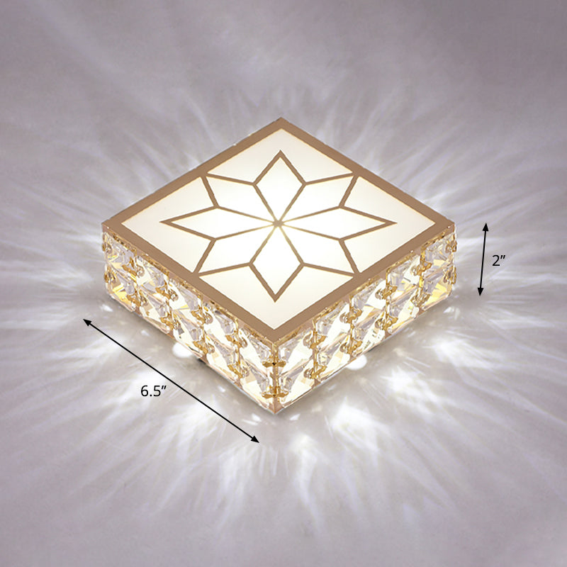 Plafonnier LED encastré carré doré, plafonnier encastré en cristal de simplicité pour Foyer