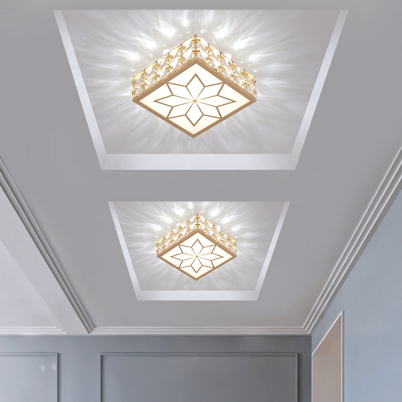 Plafonnier LED encastré carré doré, plafonnier encastré en cristal de simplicité pour Foyer