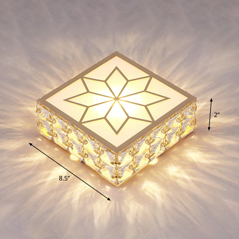 Plafonnier LED encastré carré doré, plafonnier encastré en cristal de simplicité pour Foyer