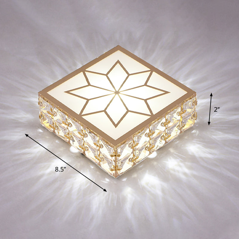 Plafonnier LED encastré carré doré, plafonnier encastré en cristal de simplicité pour Foyer