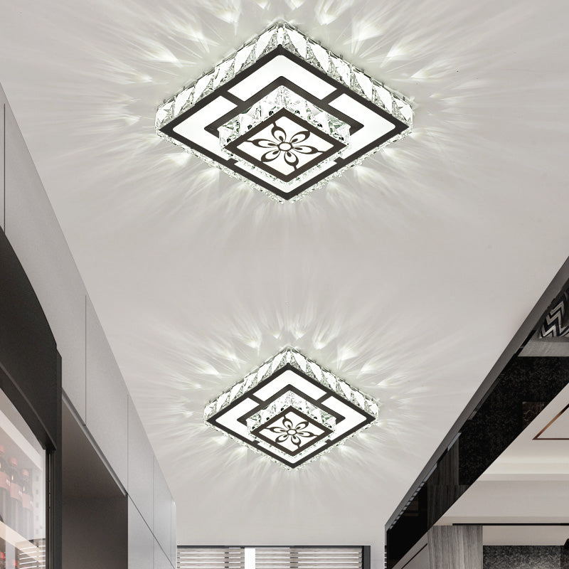 Lámpara empotrada de forma cuadrada, lámpara de techo empotrada LED de pasillo de cristal de estilo moderno