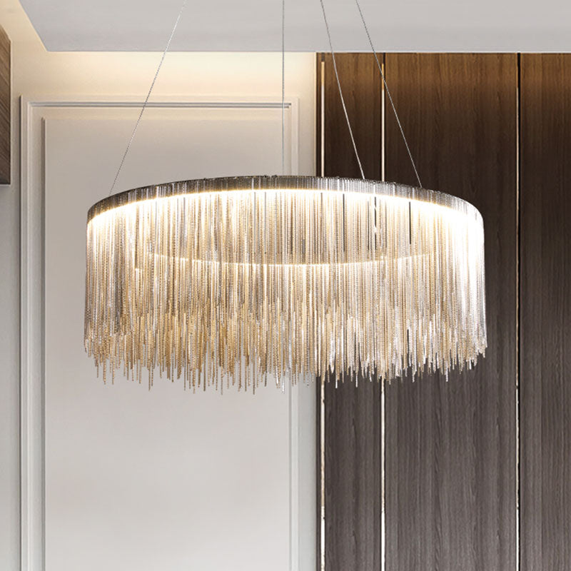 Fringed Round Living Room Ceiling Lighting Metal Post-Modern Hanging Pendant Light