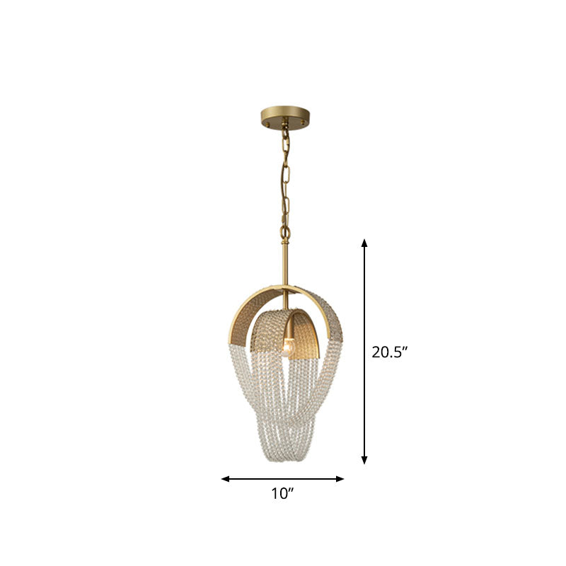 Fringed Suspension Light Post-Modern Crystal Dining Room Pendant Light Fixture in Gold