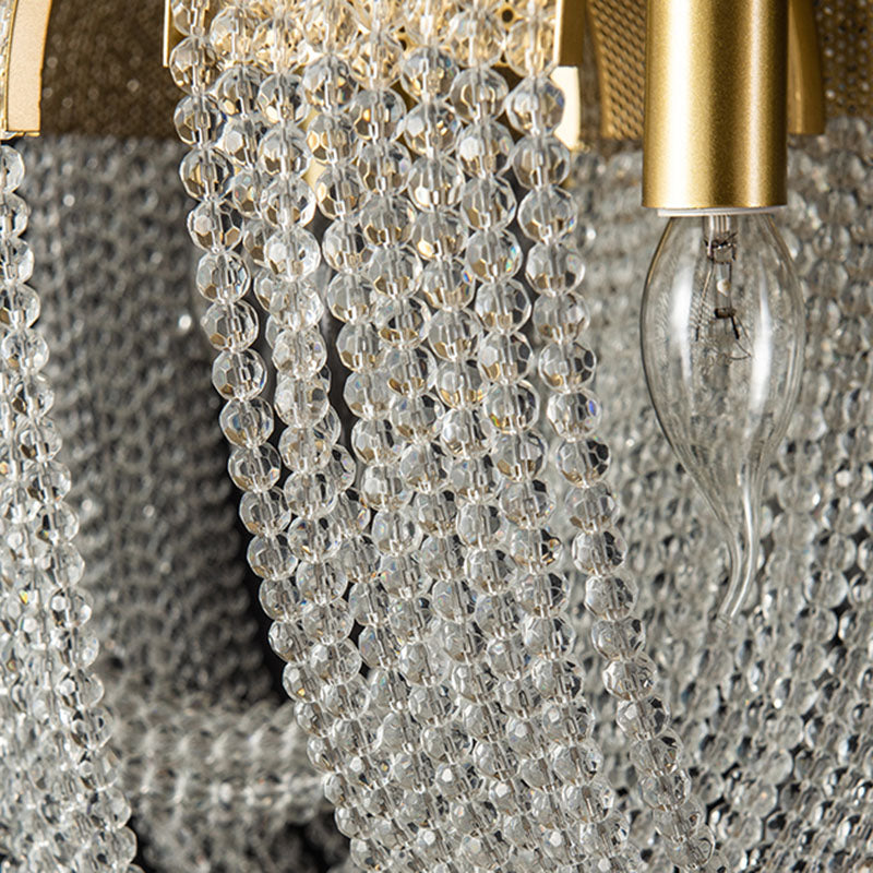 Fringed Suspension Light Post-Modern Crystal Dining Room Pendant Light Fixture in Gold