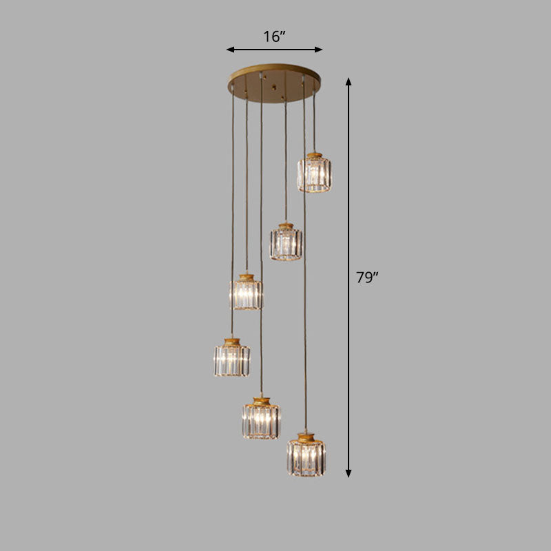 Spiral Cylinder Multi Ceiling Lamp Contemporary Prismatic Crystal Stairwell Suspension Light Fixture