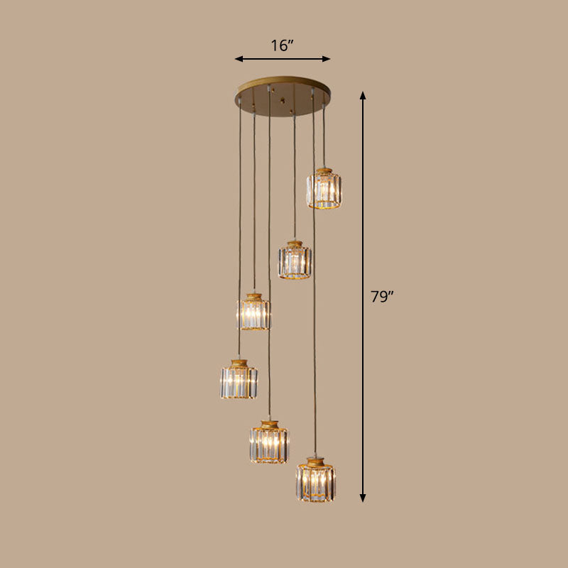 Spiral Cylinder Multi Ceiling Lamp Contemporary Prismatic Crystal Stairwell Suspension Light Fixture