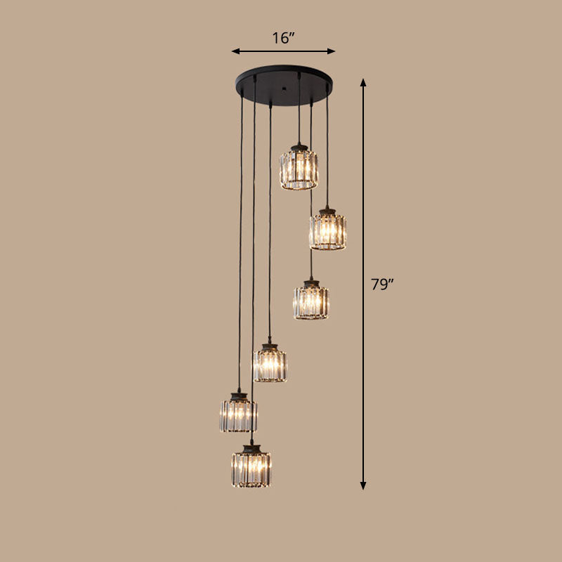 Spiral Cylinder Multi Ceiling Lamp Contemporary Prismatic Crystal Stairwell Suspension Light Fixture